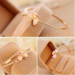 Korean fashion clover cat's eye bracelet full diamond bracelet exquisite versatile hand jewelry