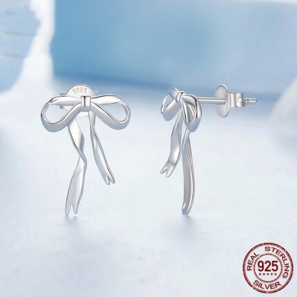 Elegant Ribbon Bow Stud Earrings Women